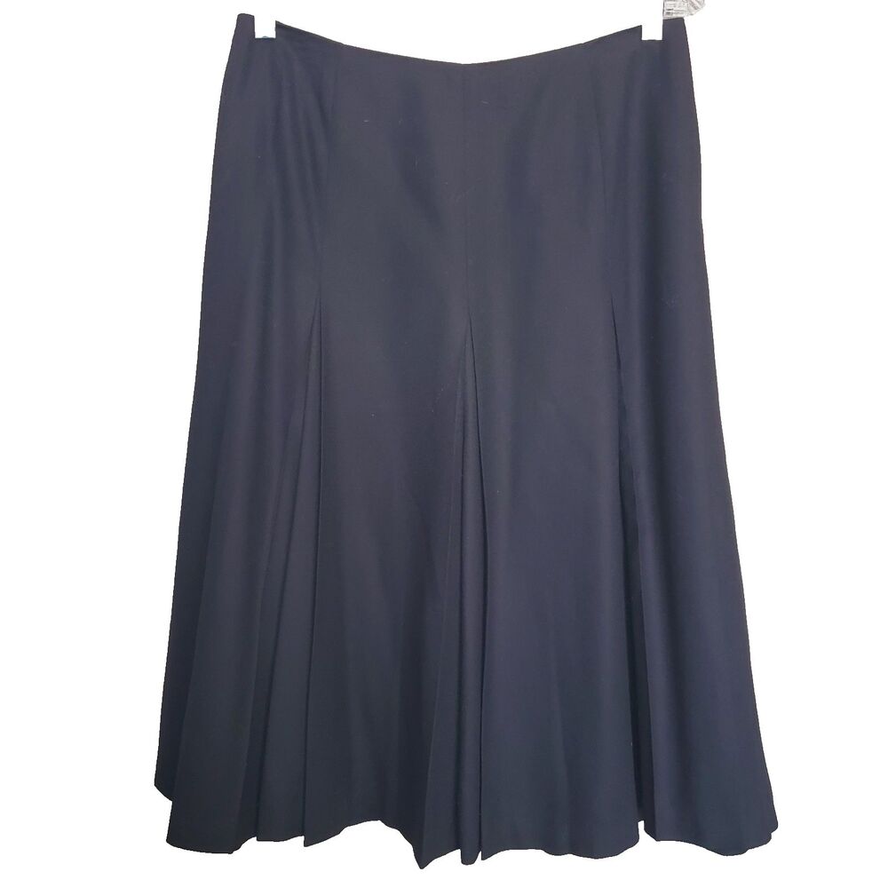 Talbots Petites Vintage Black Wool Blend Lined Pleated Back-Zip Midi Skirt 10P
